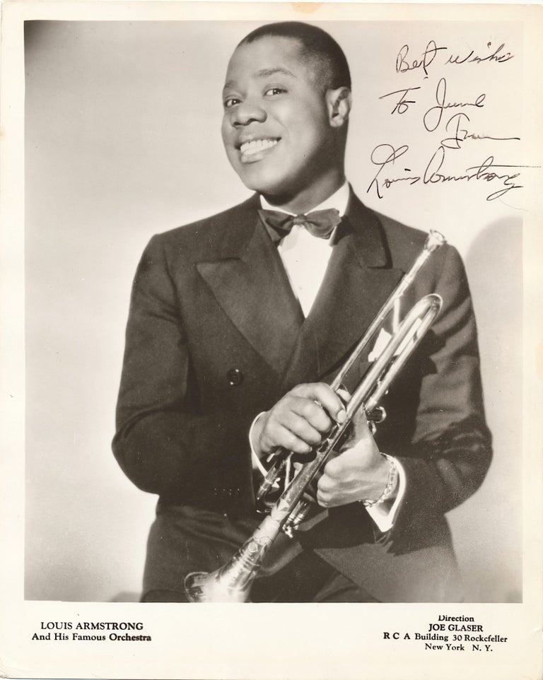 Item #4710 Photograph SIGNED, 4to, n.p., n.d. circa 1932, LOUIS ARMSTRONG.