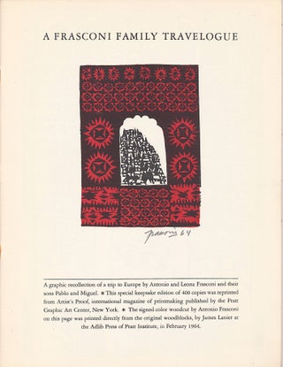 Item #4732 "A Frasconi Family Travelogue," SIGNED with date,"64" under the color woodcut of the...