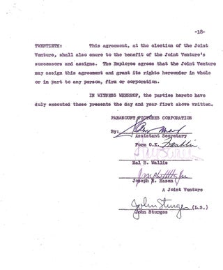 Item #4733 SIGNED Director’s Contract for "Gunfight at the O.K. Corral," 18 pp, 4to, , n.p.,...