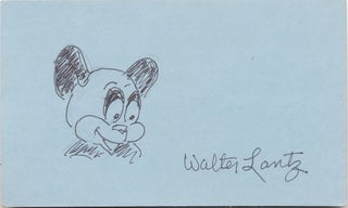 Andy Panda, SIGNED Sketch, on a small 8vo blue card. WALTER LANTZ.