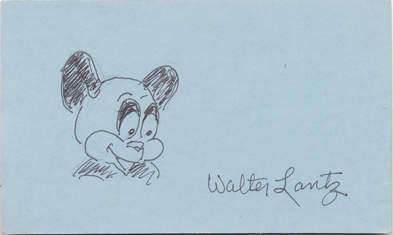 Item #4737 Andy Panda, SIGNED Sketch, on a small 8vo blue card. WALTER LANTZ.