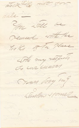 HOMER, WINSLOW. Autograph Letter SIGNED