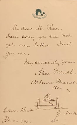 FRENCH, ALICE [THANET, OCTAVE]. Autograph Letter SIGNED with Original Art. OCTAVE THANET ALICE FRENCH.