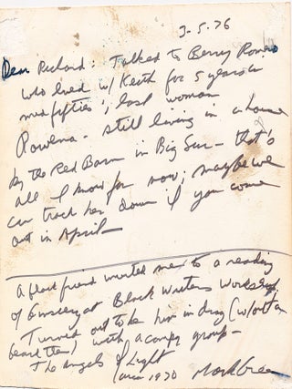 Allen Ginsberg photograph by Beat photographer Mark Green at a party. With Autograph Letter Signed by Green.