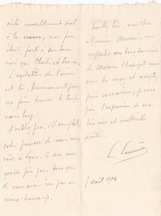 LUMIÈRE, LOUIS & AUGUSTE. Two AUTOGRAPH LETTERS SIGNED
