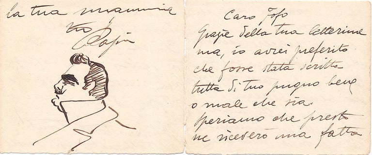 Item #4863 CARUSO, ENRICO Autograph Letter Signed with Self Portrait Drawing. ENRICO CARUSO.