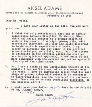 ANSEL ADAMS Archive. Three Typed Letters Signed.