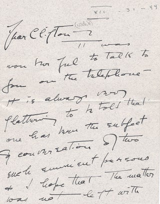 Item #4874 Katherine Hepburn writes a twelve page letter to Clifton Webb, about movies, theater,...