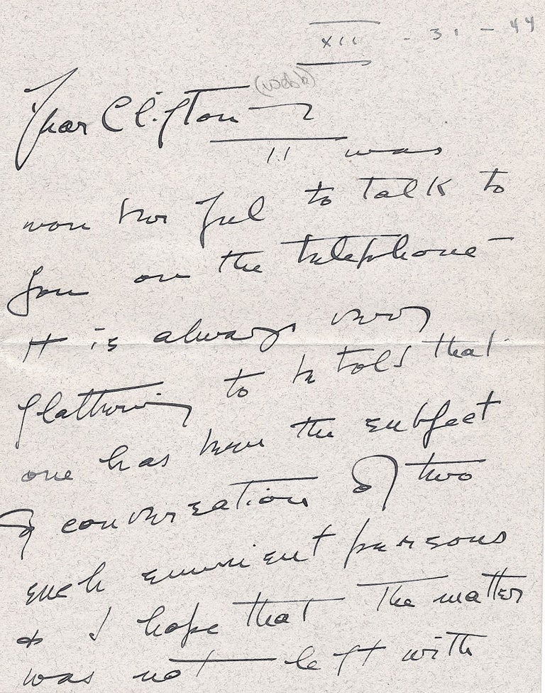 Item #4874 Katherine Hepburn. Twelve Page Autograph Letter Signed to Clifton Webb, about movies, theater, Spencer Tracy, 1944. KATHARINE HEPBURN.