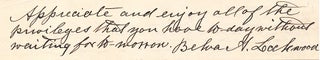 Item #4879 Belva Lockwood Autograph Quotation Signed. BELVA LOCKWOOD
