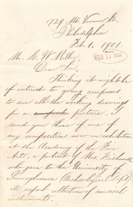 Item #4881 Eakins Rare Autograph Letter Signed on painting, Feb. 11, 1901. THOMAS EAKINS