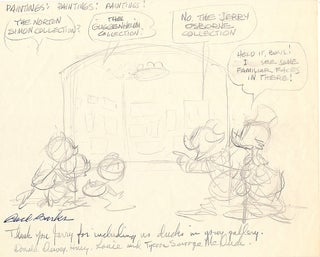 Item #4907 Donald Duck Original Cartoon with Nephews and Uncle Scrooge McDuck Signed. CARL BARKS