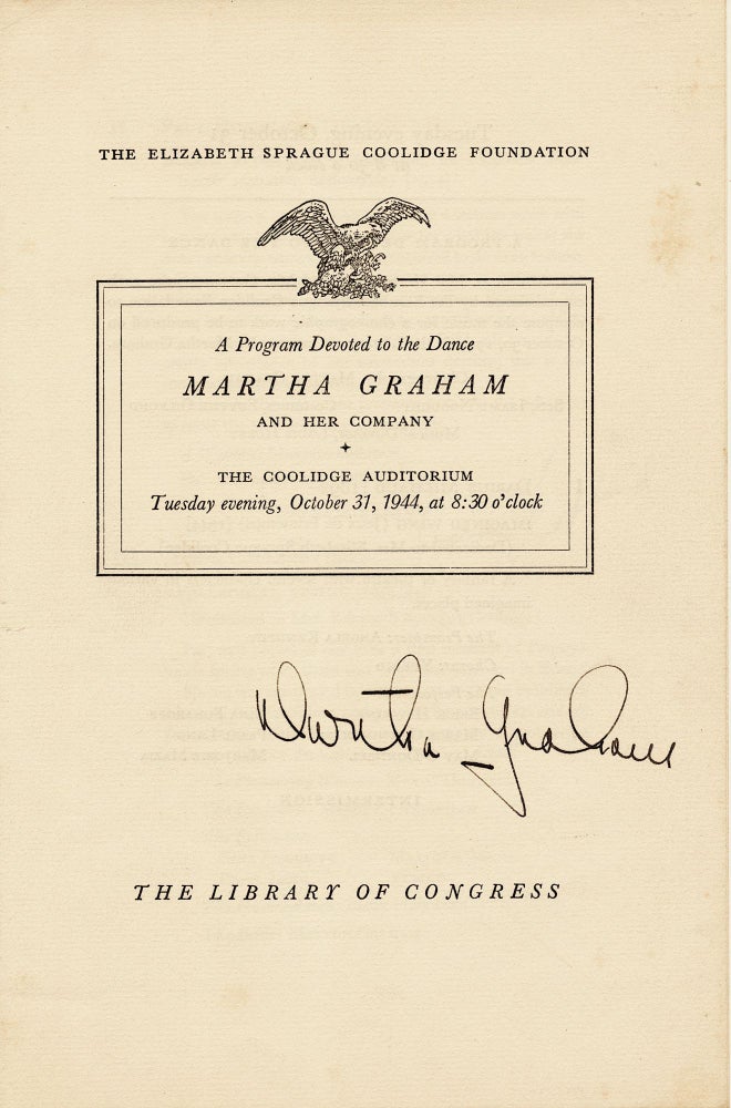 Item #4922 Signed Concert Program Devoted to Graham with Appalachian Spring Premier, 1944. AARON COPLAND MARTHA GRAHAM.