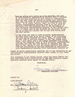Item #4923 Tennessee Williams Exclusive Representation Contract. Thomas Lanier Williams III...