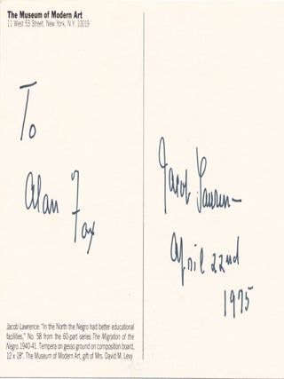 Lawrence Signed Art Card Reproduction, "In the North the Negro had better educational facilities."