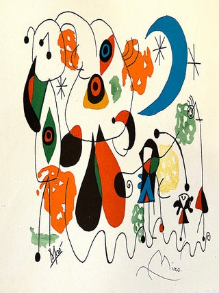 "Women, Moon, Birds" Signed Print. JOAN MIRO.