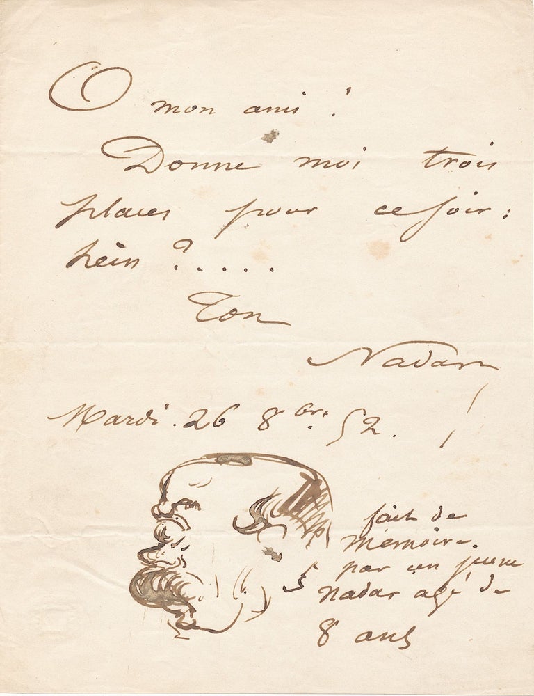 Item #5007 Drawing in an Autograph Letter Signed. Gaspard-F&eacute;lix Tournachon NADAR.