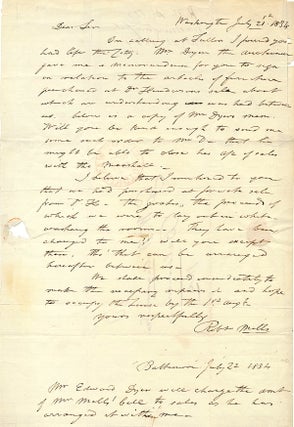 Item #859 Robert Mills Scarce Autograph Letter Signed, 1834. ROBERT MILLS