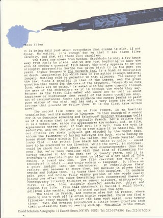 "Three Films." Manuscript Film Essay Signed