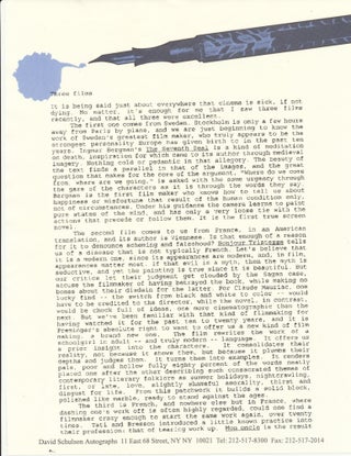 "Three Films." Manuscript Film Essay Signed